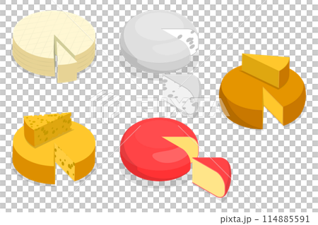 3D Isometric Flat  Set of Cheese Set, Organic Fresh Food 114885591