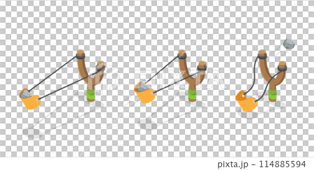 3D Isometric Flat Set of Slingshot Animation Shots, Wooden Handle and Rubber Band 3D Isometric Flat Set of Slingshot Animation Shots, Wooden Handle and Rubber Band 114885594