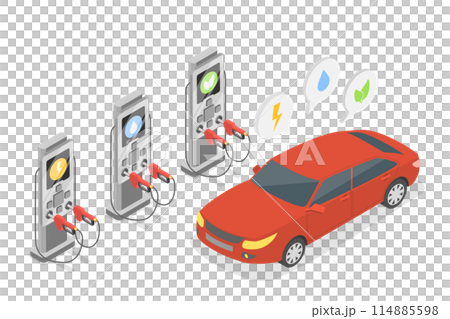 3D Isometric Flat Conceptual Illustration of Alternative Fuel, Refueling Stations 3D Isometric Flat Conceptual Illustration of Alternative Fuel, Refueling Stations 114885598