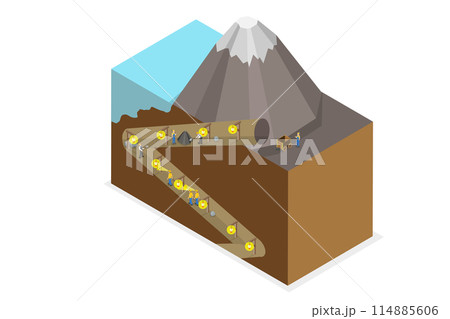 3D Isometric Flat Conceptual Illustration of Miner Work, Coal Mining 3D Isometric Flat Conceptual Illustration of Miner Work, Coal Mining 114885606