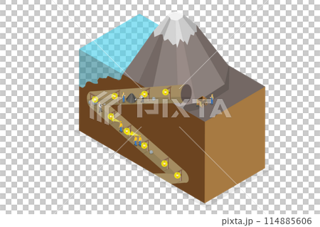 3D Isometric Flat Conceptual Illustration of Miner Work, Coal Mining 3D Isometric Flat Conceptual Illustration of Miner Work, Coal Mining 114885606