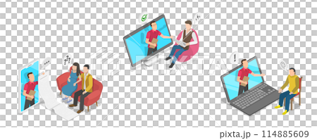3D Isometric Flat  Conceptual Illustration of Online Psychologist, Anxiety and Stress Therapy 114885609