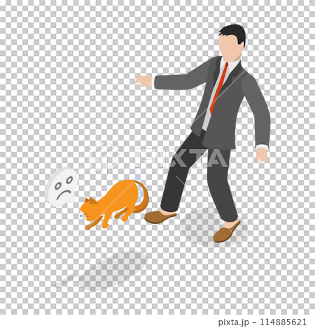 3D Isometric Flat  Conceptual Illustration of Domestic Animal Abuse, Pet Cruelty 114885621