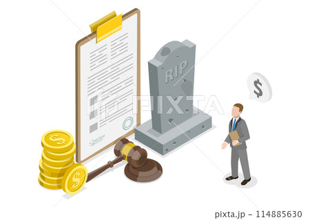 3D Isometric Flat  Conceptual Illustration of Inheritance And Testament, Notary Service 114885630