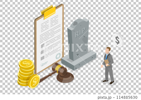 3D Isometric Flat  Conceptual Illustration of Inheritance And Testament, Notary Service 114885630