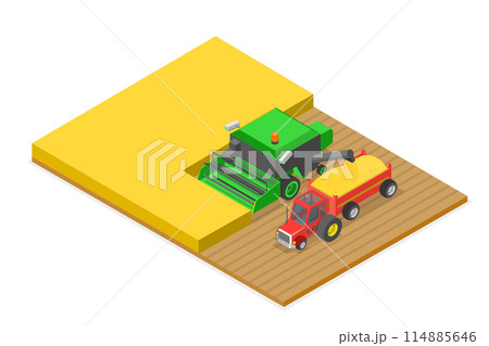 3D Isometric Flat Conceptual Illustration of Combine Harvester, Agriculture Machinery 3D Isometric Flat Conceptual Illustration of Combine Harvester, Agriculture Machinery 114885646