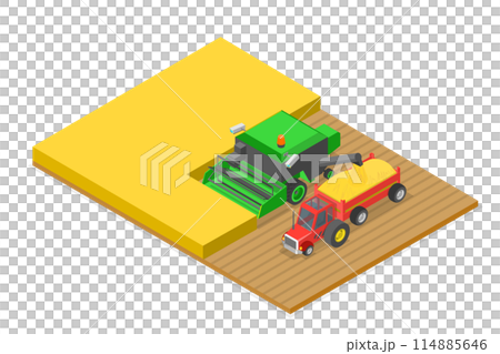 3D Isometric Flat Conceptual Illustration of Combine Harvester, Agriculture Machinery 3D Isometric Flat Conceptual Illustration of Combine Harvester, Agriculture Machinery 114885646