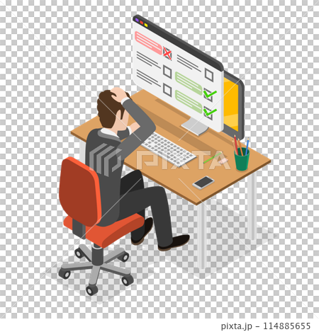 3D Isometric Flat  Conceptual Illustration of Online Exam Mistake, Wrong Answer 114885655