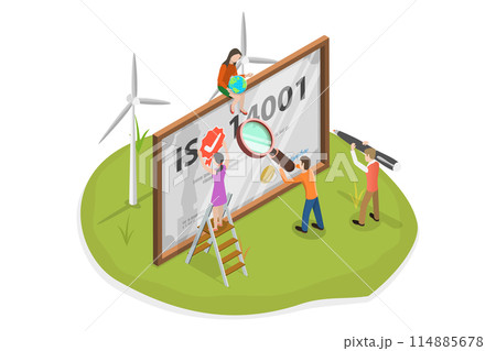3D Isometric Flat  Conceptual Illustration of ISO Certification, Environmental Management System 114885678