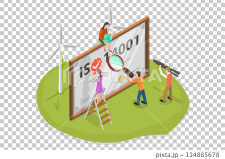 3D Isometric Flat  Conceptual Illustration of ISO Certification, Environmental Management System 114885678