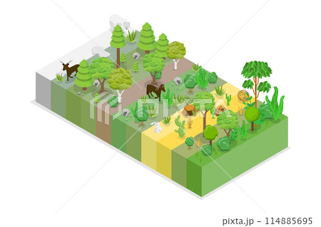 3D Isometric Flat Conceptual Illustration of Distribution Of Life On Land, Geographical Wildlife Biodiversity 3D Isometric Flat Conceptual Illustration of Distribution Of Life On Land, Geographical Wildlife Biodiversity 114885695