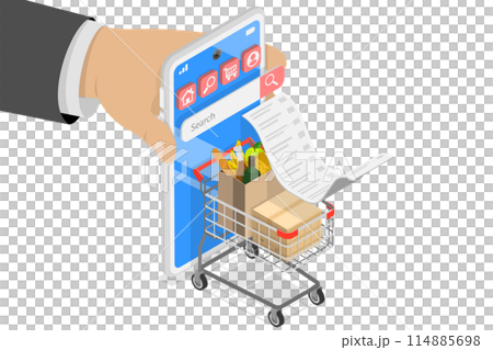 3D Isometric Flat Illustration of Online Supermarket, Grocery Delivery 3D Isometric Flat Illustration of Online Supermarket, Grocery Delivery 114885698