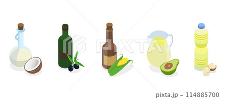 3D Isometric Flat  Set of Oil Bottles, Organic Healthy Product 114885700