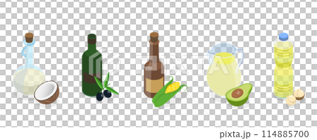 3D Isometric Flat Set of Oil Bottles, Organic Healthy Product 3D Isometric Flat Set of Oil Bottles, Organic Healthy Product 114885700