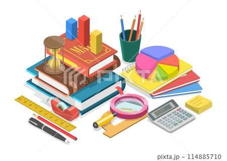 3D Isometric Flat Illustration of Math School Subject, School Subject, Algebra and Geometry Class 3D Isometric Flat Illustration of Math School Subject, School Subject, Algebra and Geometry Class 114885710