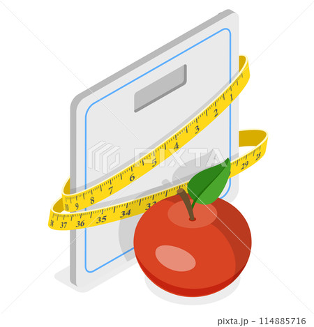 3D Isometric Flat  Illustration of Healthy Lifestyles, Weight Loss Program and Diet Plan 114885716