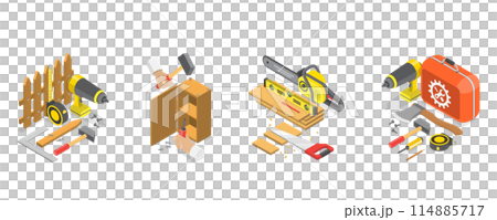 3D Isometric Flat  Illustration of Carpentry , Woodwork and Furniture Making 114885717