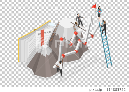 3D Isometric Flat  Illustration of Goal Achievement, Group People is Climbing a Mountain 114885722