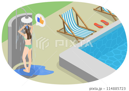 3D Isometric Flat Illustration of Swimming Pool Shower, Summer Vacations and Seaside Relax 3D Isometric Flat Illustration of Swimming Pool Shower, Summer Vacations and Seaside Relax 114885723
