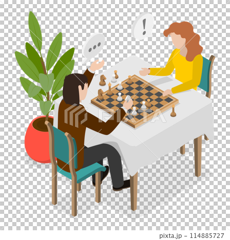 3D Isometric Flat  Illustration of Playing Chess, Intelligence Hobby 114885727