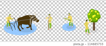 3D Isometric Flat  Set of Indian Farmer Scenes, Agricultural Workers 114885733