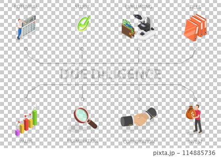 3D Isometric Flat  Illustration of Due Diligence, Business Data Analysis 114885736