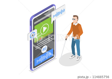 3D Isometric Flat Illustration of Gadgets For Visually Impaired People, Mobile Application Assistant 3D Isometric Flat Illustration of Gadgets For Visually Impaired People, Mobile Application Assistant 114885756
