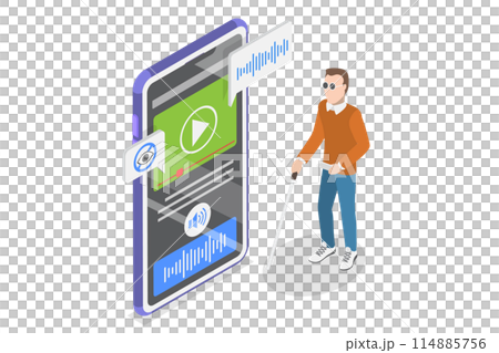 3D Isometric Flat Illustration of Gadgets For Visually Impaired People, Mobile Application Assistant 3D Isometric Flat Illustration of Gadgets For Visually Impaired People, Mobile Application Assistant 114885756