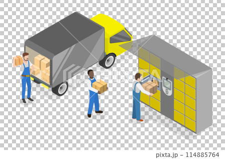 3D Isometric Flat  Illustration of Parcel Locker, Smart Self-service 114885764
