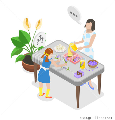 3D Isometric Flat Illustration of Family Soap Making, Fun Hobby 3D Isometric Flat Illustration of Family Soap Making, Fun Hobby 114885784