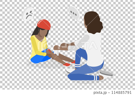 3D Isometric Flat Illustration of First Aid, Treating Childs Wound 3D Isometric Flat Illustration of First Aid, Treating Childs Wound 114885791