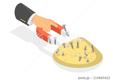 3D Isometric Flat  Illustration of Separating Iron Filings from Sand with a Magnet, Magnet Horseshoe 3D Isometric Flat  Illustration of Separating Iron Filings from Sand with a Magnet, Magnet Horseshoe 114885822