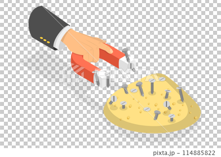 3D Isometric Flat  Illustration of Separating Iron Filings from Sand with a Magnet, Magnet Horseshoe 3D Isometric Flat  Illustration of Separating Iron Filings from Sand with a Magnet, Magnet Horseshoe 114885822