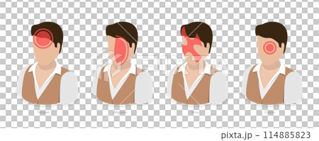 3D Isometric Flat Illustration of Headache Types, Stress and Sinus Ache, Migraine and Tension 3D Isometric Flat Illustration of Headache Types, Stress and Sinus Ache, Migraine and Tension 114885823