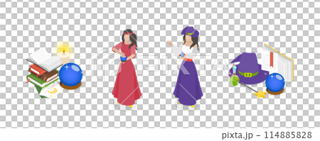 3D Isometric Flat Illustration of Fortune Teller, Destiny and Divination 3D Isometric Flat Illustration of Fortune Teller, Destiny and Divination 114885828
