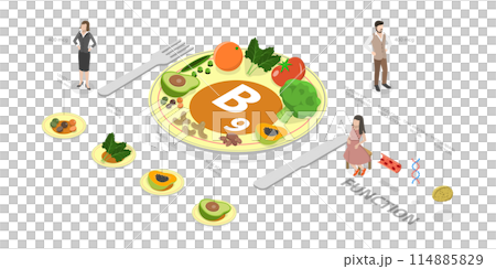 3D Isometric Flat Illustration of Vitamin B9, Folic Acid, Healthy Lifestyle 3D Isometric Flat Illustration of Vitamin B9, Folic Acid, Healthy Lifestyle 114885829