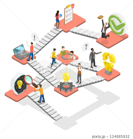 3D Isometric Flat  Illustration of Design Thinking, Idea, Brainstorming and Inspiration 114885832