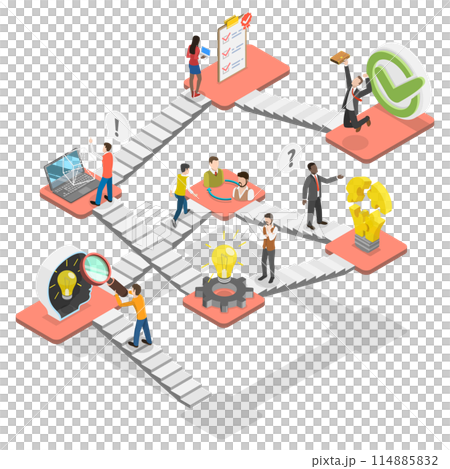 3D Isometric Flat  Illustration of Design Thinking, Idea, Brainstorming and Inspiration 114885832