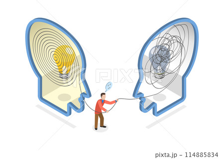 3D Isometric Flat Illustration of Schizophrenia, Psychological Help, Mental Health or Psychotherapy, 3D Isometric Flat Illustration of Schizophrenia, Psychological Help, Mental Health or Psychotherapy, 114885834