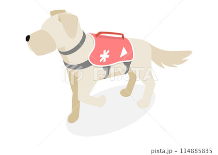 3D Isometric Flat  Illustration of Avalanche Rescue Dog, Domestic Pet Helping People 114885835