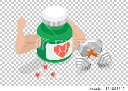 3D Isometric Flat Illustration of Cardiovascular Supplements, Endurance Boost 3D Isometric Flat Illustration of Cardiovascular Supplements, Endurance Boost 114885845