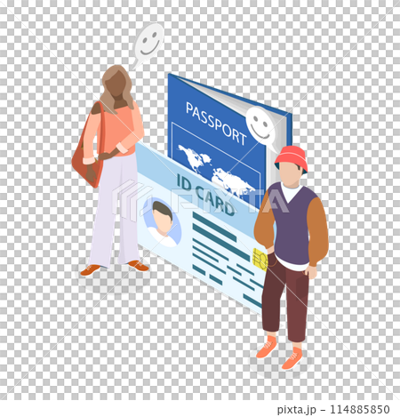 3D Isometric Flat  Illustration of Identification Document, International ID 114885850