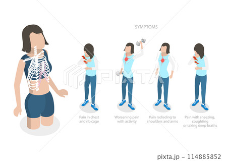 3D Isometric Flat Illustration of Costochondritis, Chest Pain in the Upper and Middle Rib Cage 3D Isometric Flat Illustration of Costochondritis, Chest Pain in the Upper and Middle Rib Cage 114885852