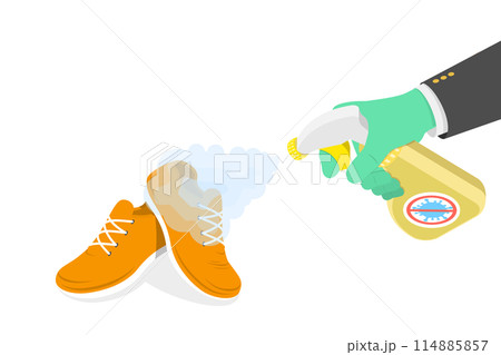 3D Isometric Flat  Illustration of Shoes Disinfection, Sanitizer Products 114885857