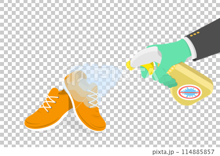 3D Isometric Flat  Illustration of Shoes Disinfection, Sanitizer Products 114885857