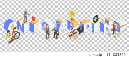 3D Isometric Flat Illustration of Onboarding, Stepping into a Team, Welcoming a New Staff Member 3D Isometric Flat Illustration of Onboarding, Stepping into a Team, Welcoming a New Staff Member 114885863