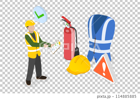 3D Isometric Flat  Illustration of Occupational Safety And Health Administration, Regulation for Trauma Prevention 114885885