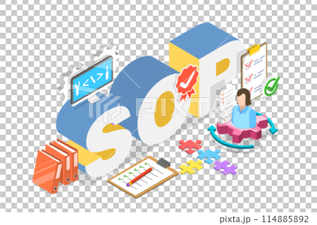 3D Isometric Flat Illustration of SOP, Standard Operating Procedure 3D Isometric Flat Illustration of SOP, Standard Operating Procedure 114885892