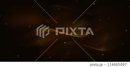 Abstract glowing gold wave lines on dark background with lighting effect glitter and sparkle. Luxury design style. Abstract glowing gold wave lines on dark background with lighting effect glitter and sparkle. Luxury design style. 114885897