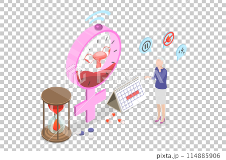 3D Isometric Flat  Illustration of Menopause Symptoms, Women Climacteric 114885906